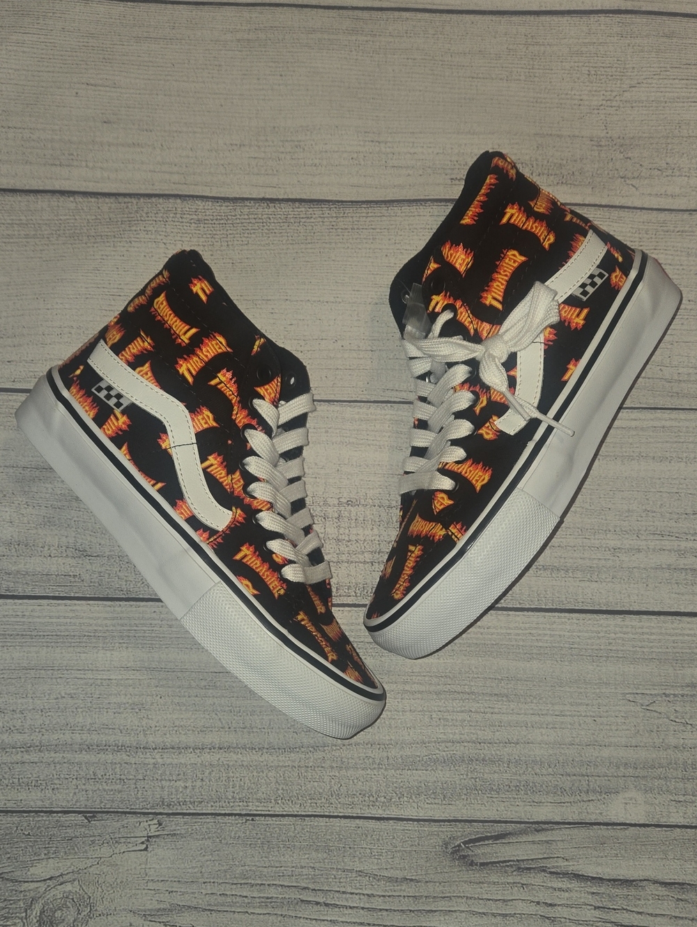 Thrasher x Vans Skate Sk8-Hi 'Allover Thrasher Logo' Black/Multi Size 5.5 NWOT